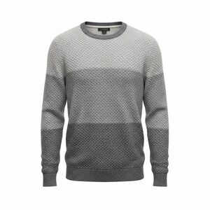 Lachlan Mens Grey Ombre Textured Waffle Knit Cotton Crewneck Sweater Large